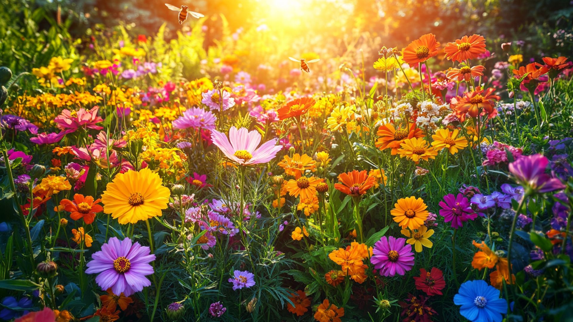Fleurs d'été s'épanouissant sous le soleil d'août dans un jardin coloré
