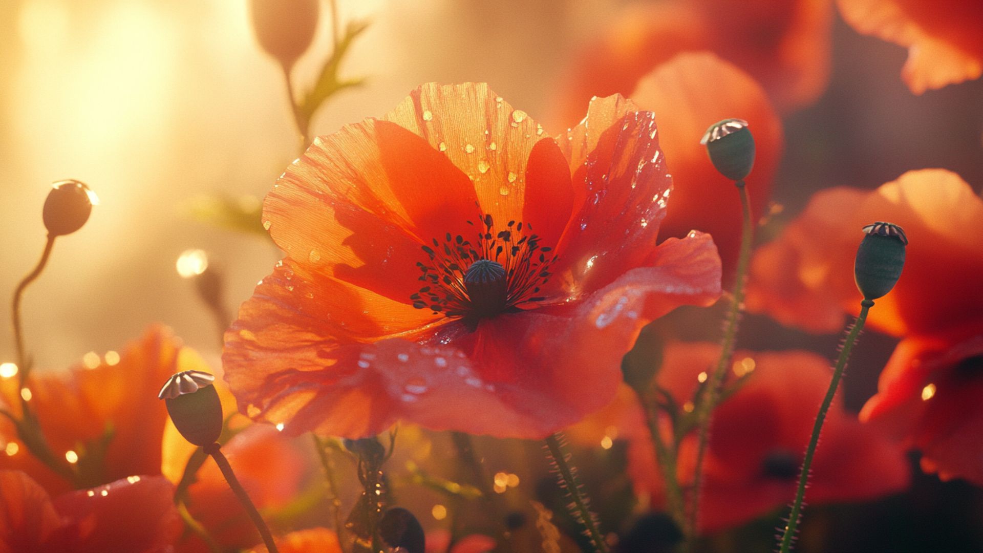 Pavots colorés en pleine floraison