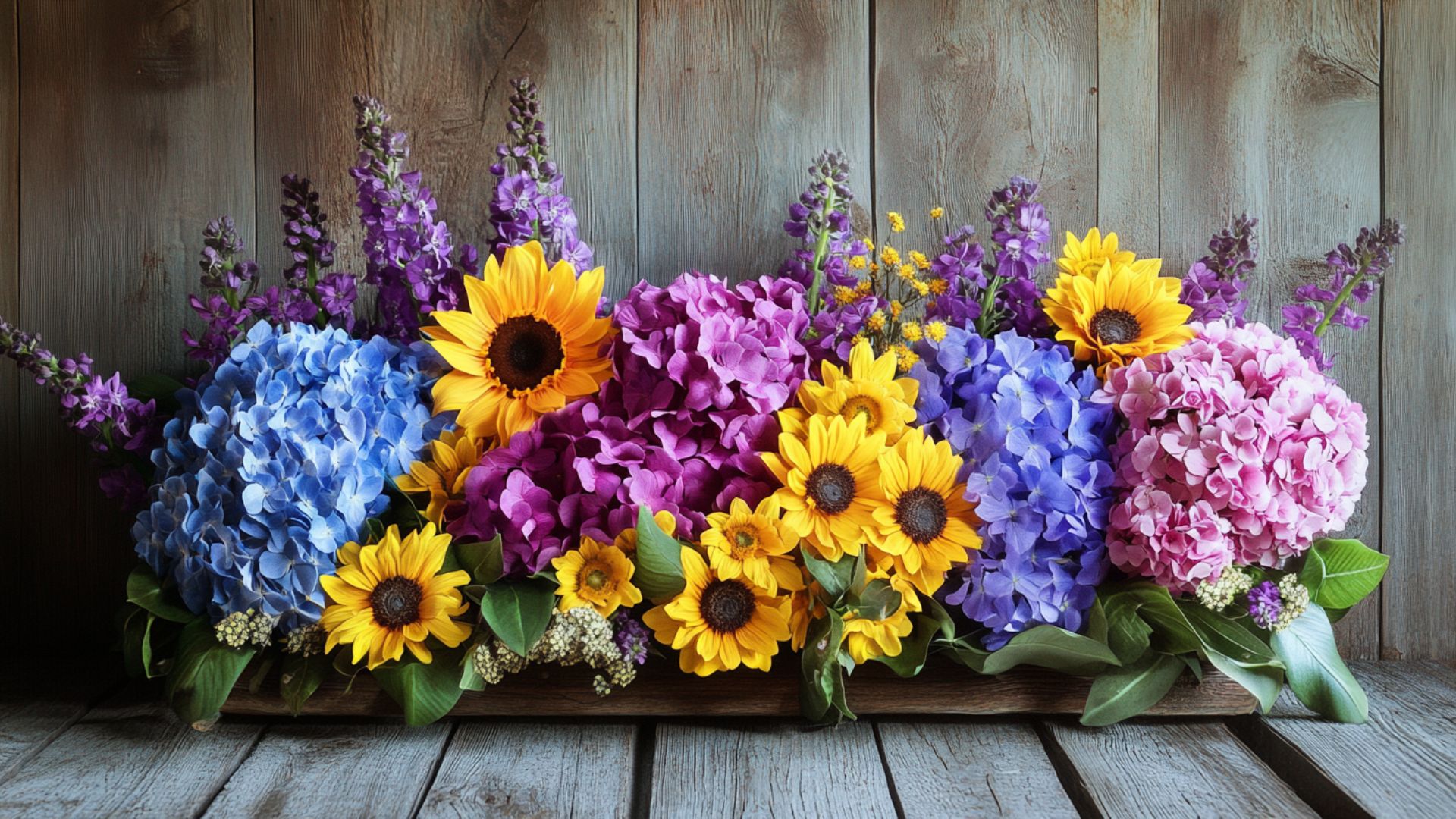 Fleurs variées orchidée jacinthe hortensia tournesol