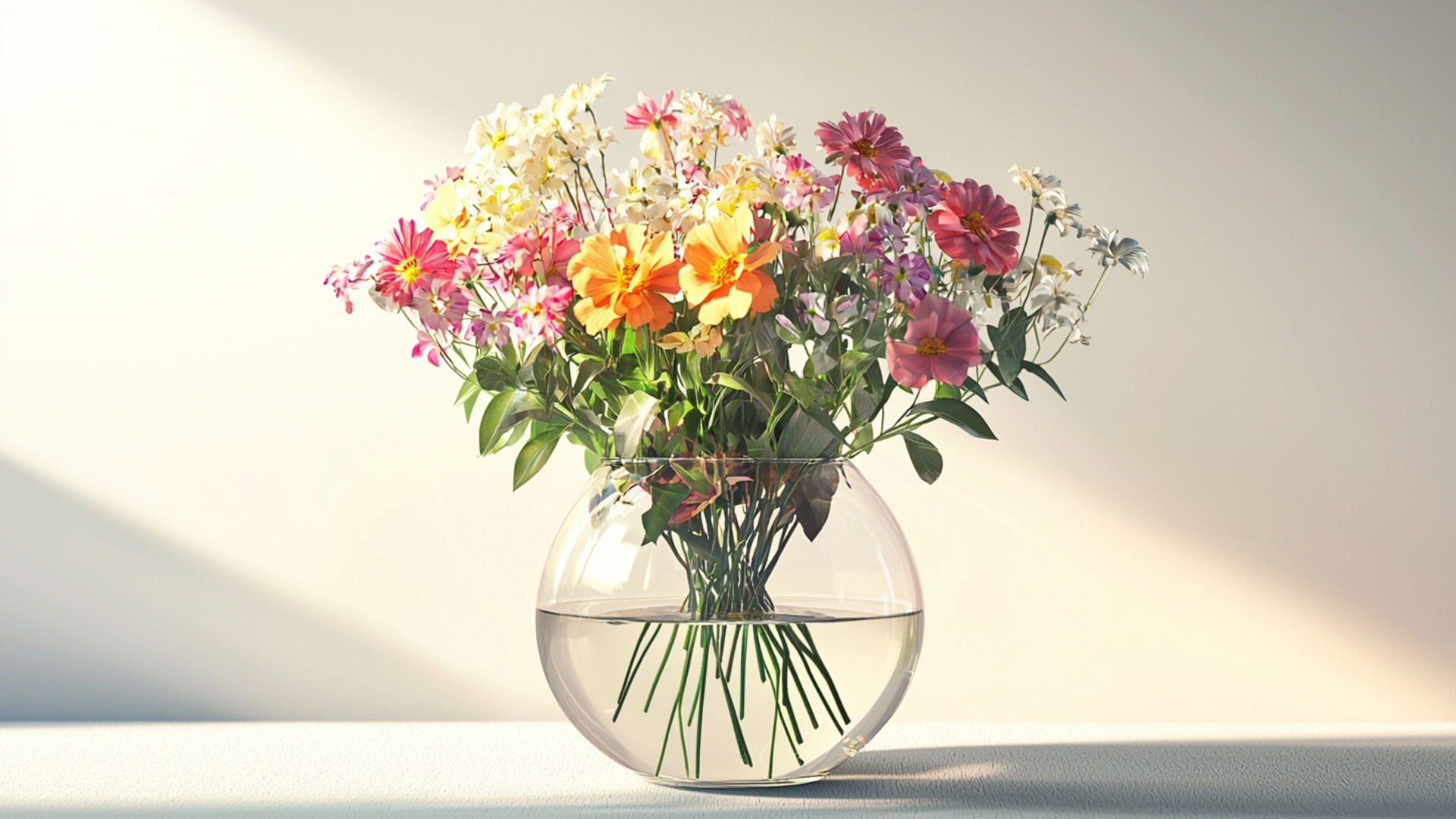 Bouquet de fleurs fraîches dans un vase en verre