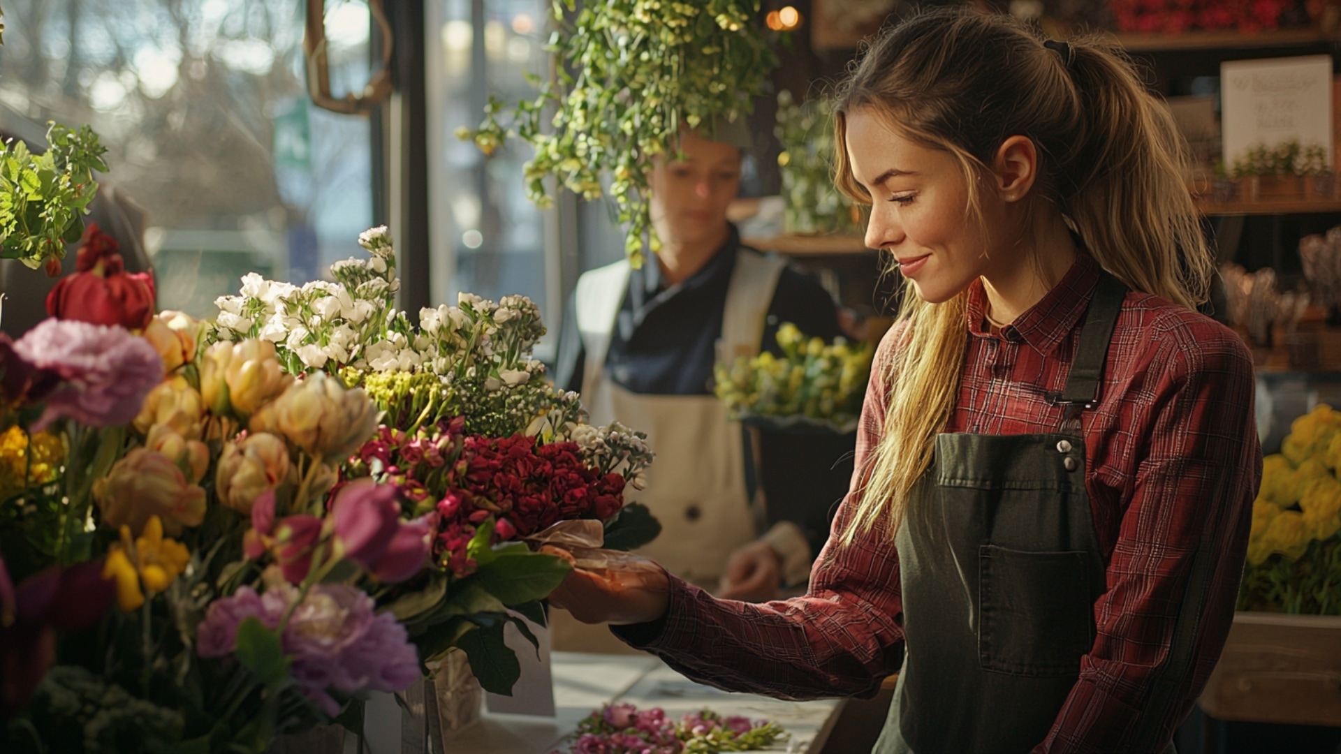 Fleuriste donnant des conseils personnalisés sur l'entretien d'un bouquet