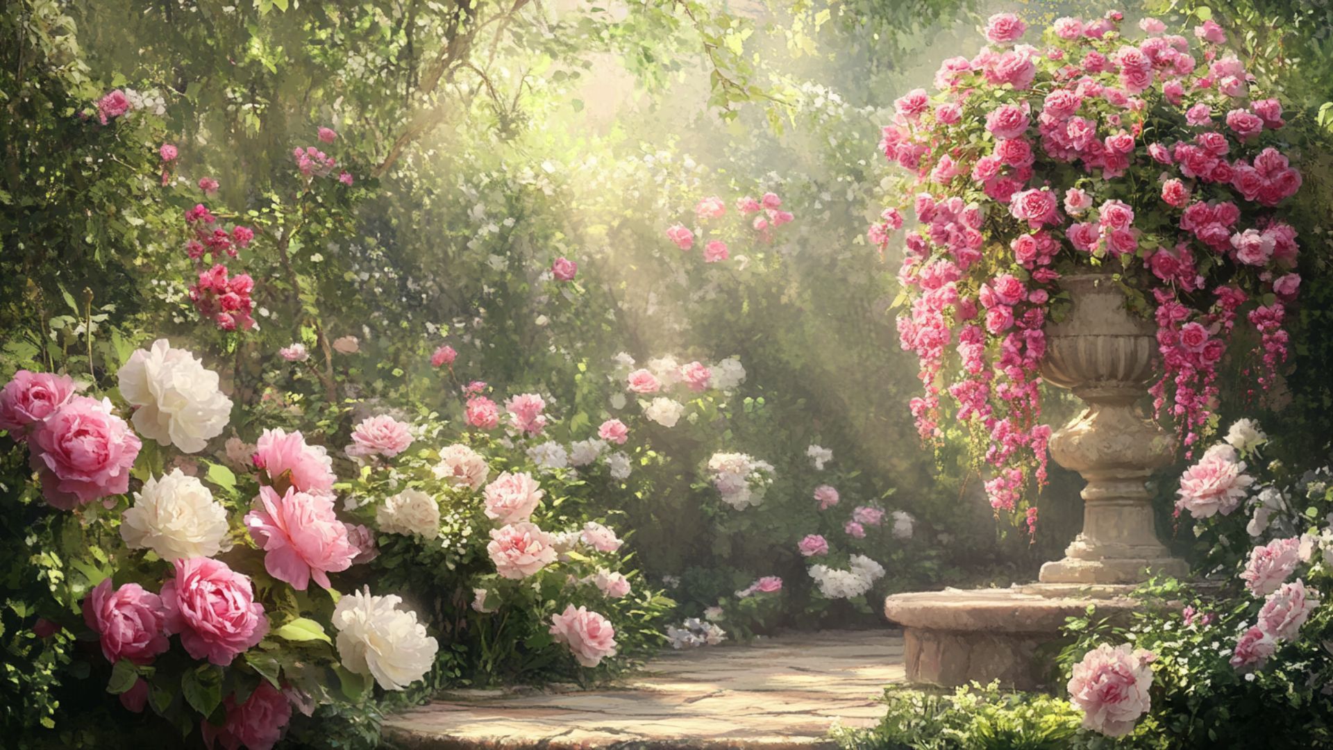 Variétés de fleurs roses épanouies dans un jardin français