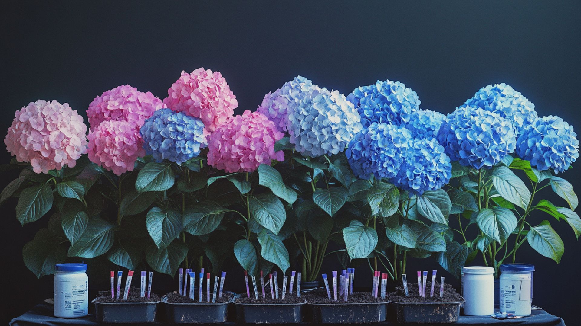 Hortensia rose virant progressivement bleu