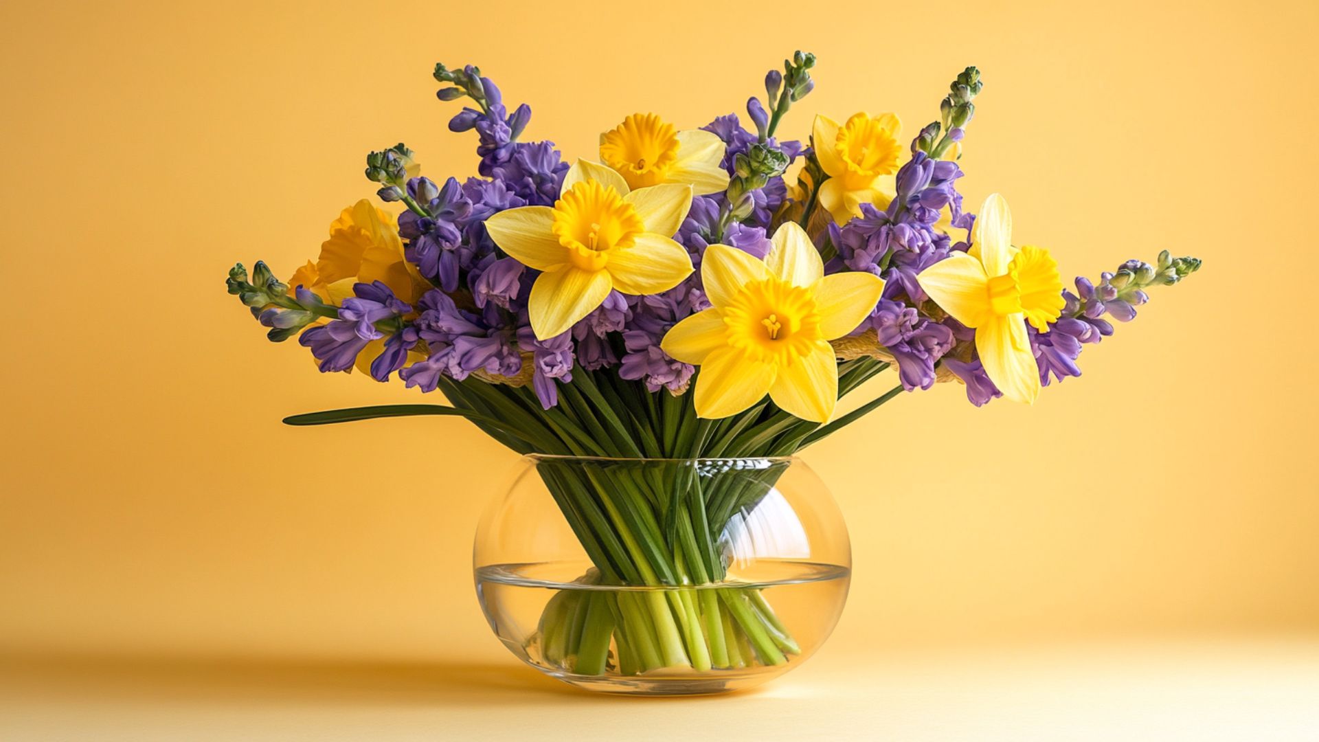 Composition florale ensoleillée de jonquilles et jacinthes parfumées pour célébrer mamie