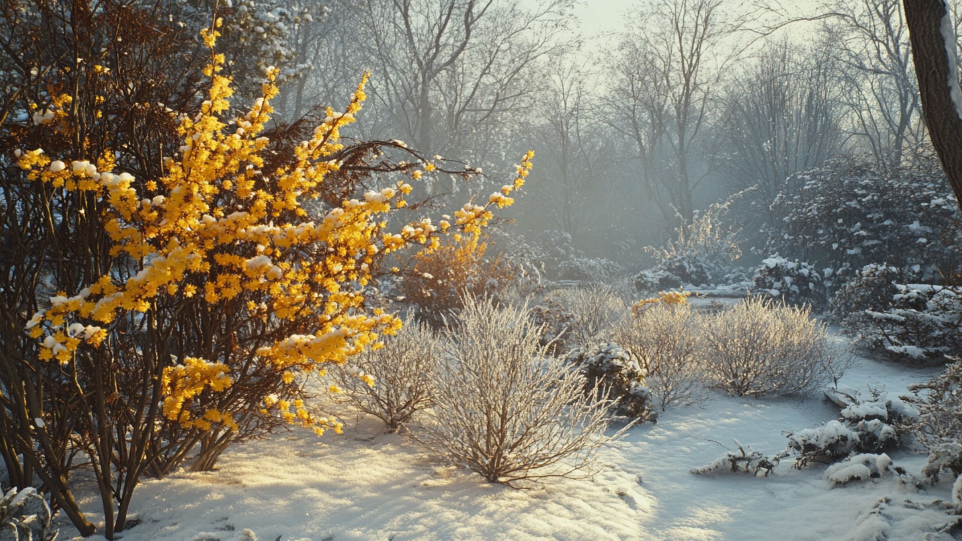 Hamamélis et chimonante précoce en fleurs parfumées
