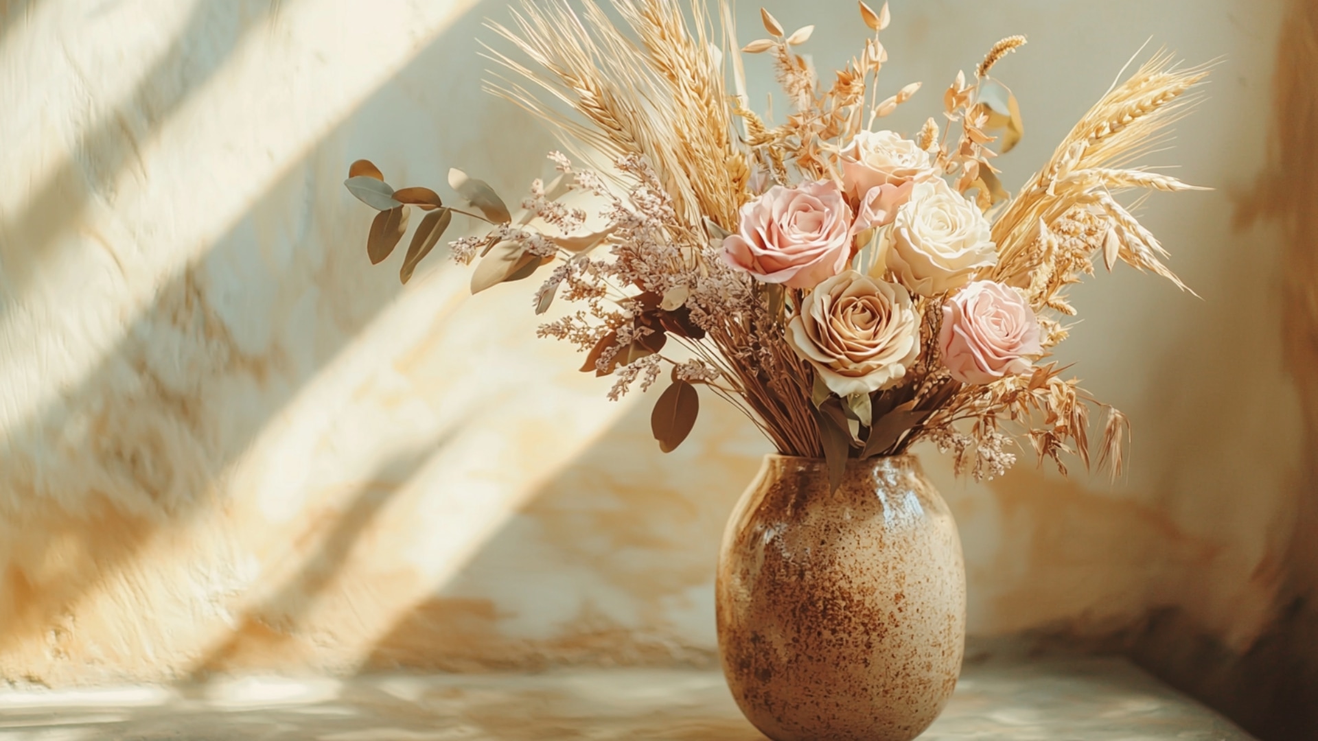 Composition florale bohème avec des fleurs séchées