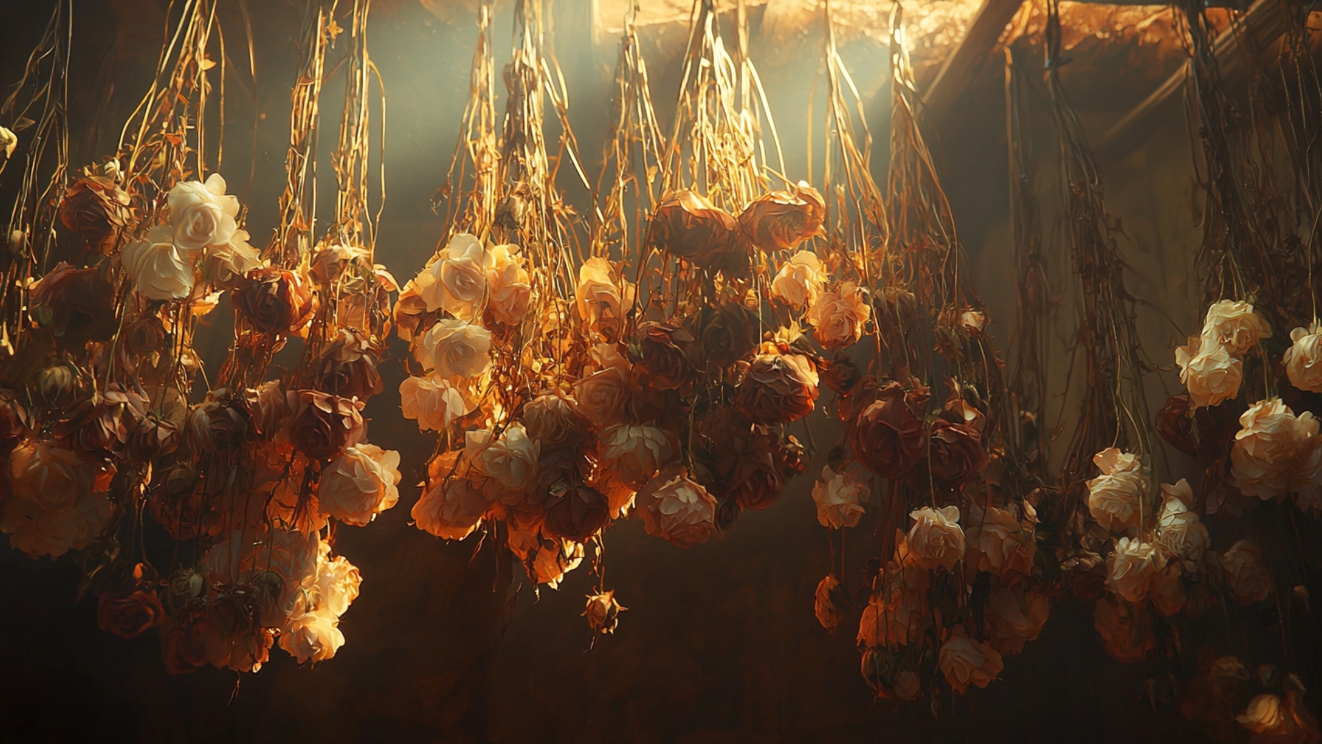 Fleurs séchées dans un environnement sec et sombre