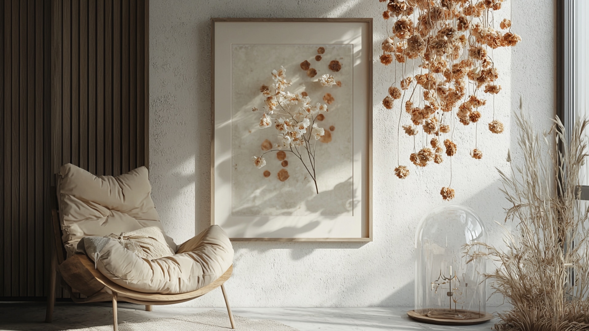 Fleurs séchées dans un intérieur moderne et élégant